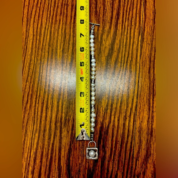 SILPADA 925 Sterling Silver Pearl Hammered Toggle Charm Bracelet B1439 - Picture 4 of 5